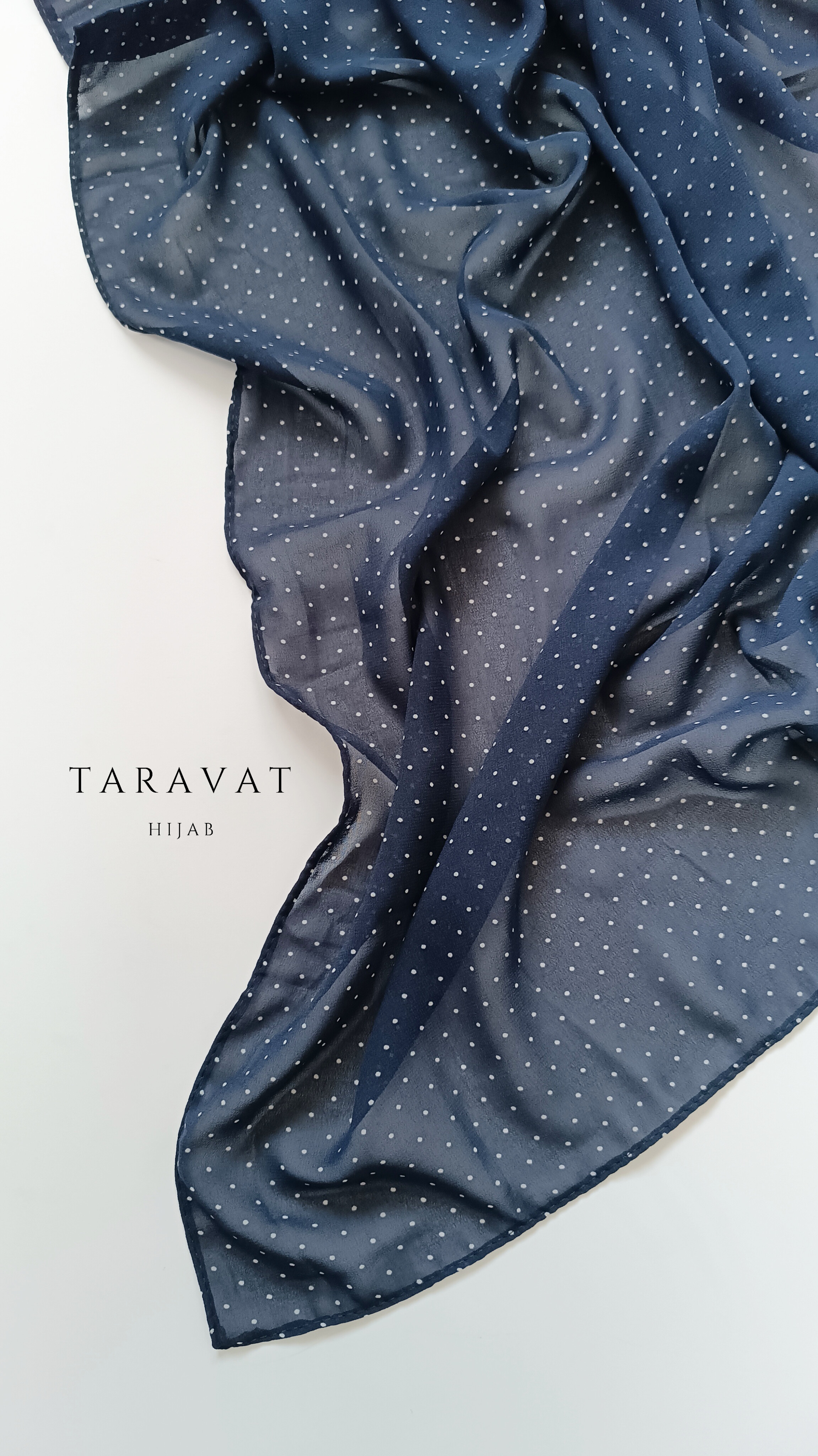 روسری حریر ژرژت سرمه ای خالخالی (توپی ریز) قواره ۱۳۰