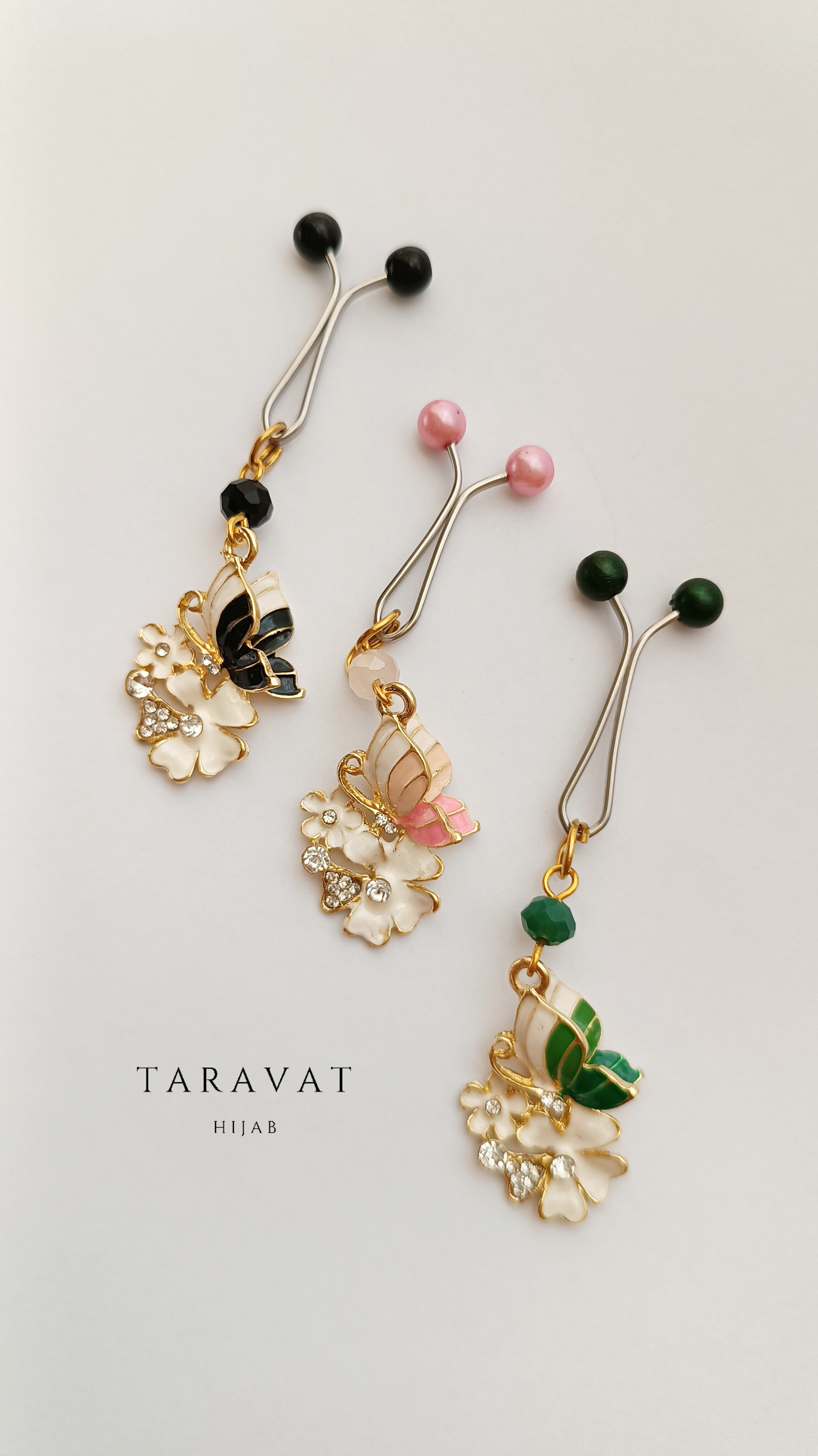 گیره روسری آویز دار گل پروانه دار