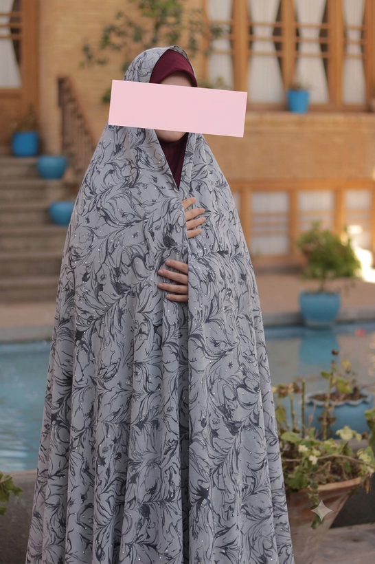 قواره ۴ متری چادر رنگی حریر نگین دار مجلسی (دوخت نشده) طوسی
