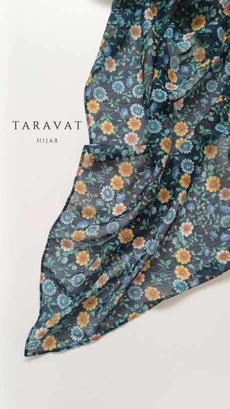روسری حریر ژرژت سیم دار سرمه ای قواره ۱۳۰