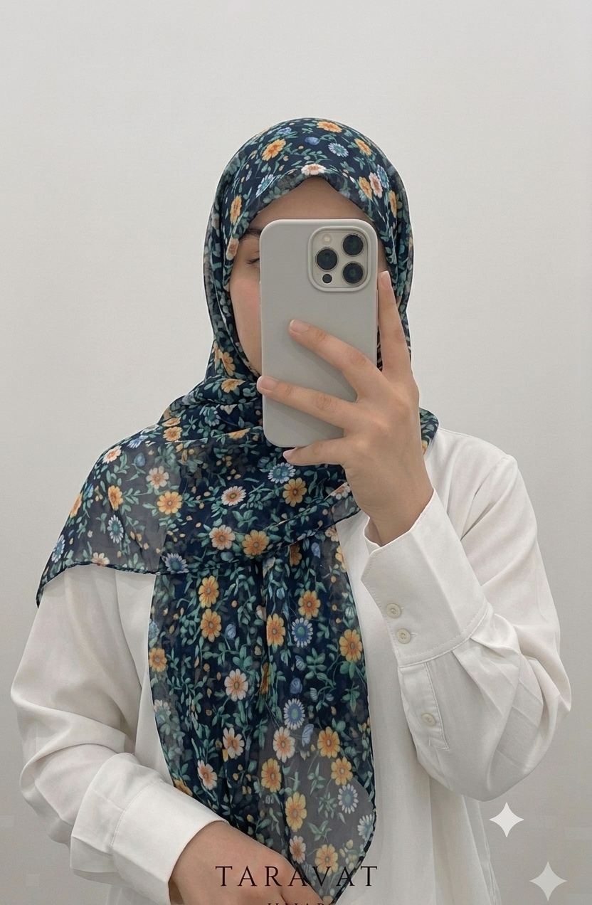 روسری حریر ژرژت سیم دار سرمه ای قواره ۱۳۰